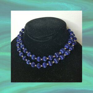 Vintage Dark Blue Thread-Wrap Bead Long Necklace